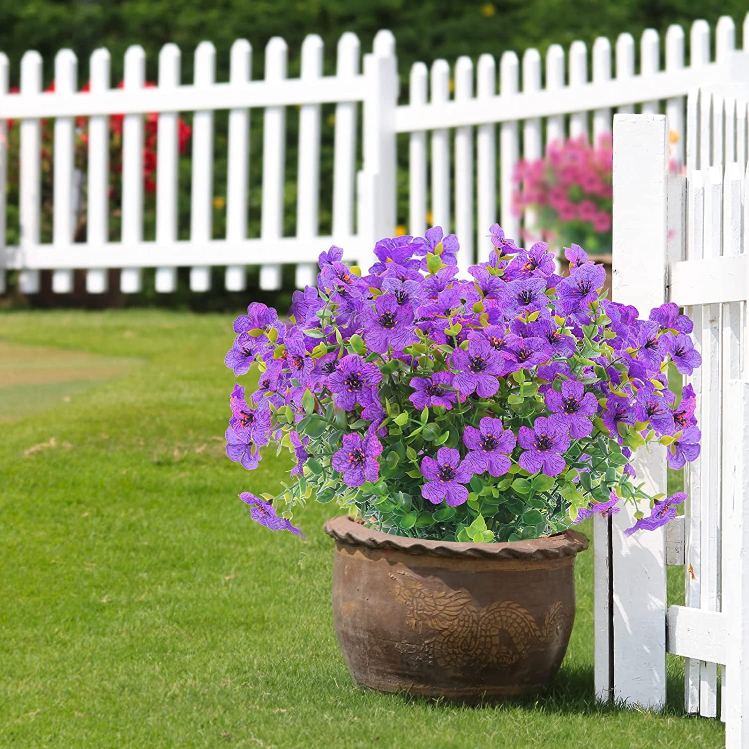 MAMOWEAR Artificial Flowers for Outdoors UV Resistant violets Fake Flowers No Fade Faux Plants Garden Porch Window Box Decorating