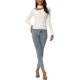 thumbnail image 2 of Suéter de manga larga de cuello en V y choker ajustado para mujer Inspire Chic, blanco, talla S, 2 of 6
