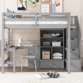 thumbnail image 2 of Euroco Full Size Pine Wood Loft Bed with Desk and Cabinets for Kids Teens Room, Storage Staircase Shelf, Gray, 2 of 12