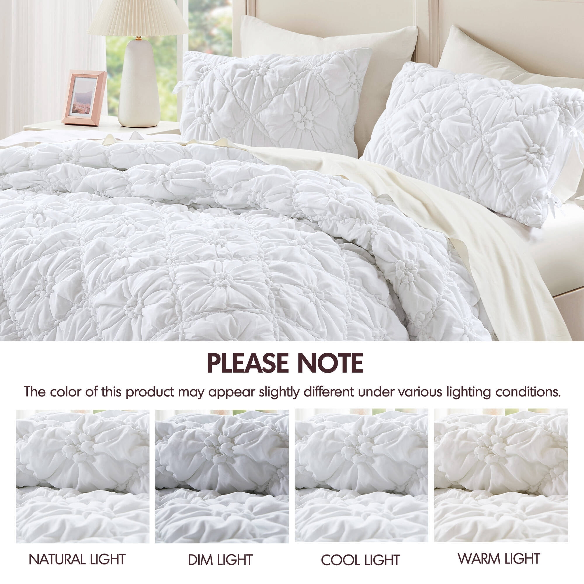 Regency Heights Twin/Twin-XL Textured Floral Comforter Set, Puffy Bow Tie Dorm Bedding Sets, 2-Piece White Elastic Ruching Comforter Bed Set with Sham for All Season