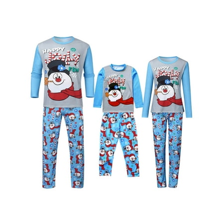 

Family Matching Christmas Pajamas Cotton Set Snowman Printing Tops Long Pants Set Sleepwear