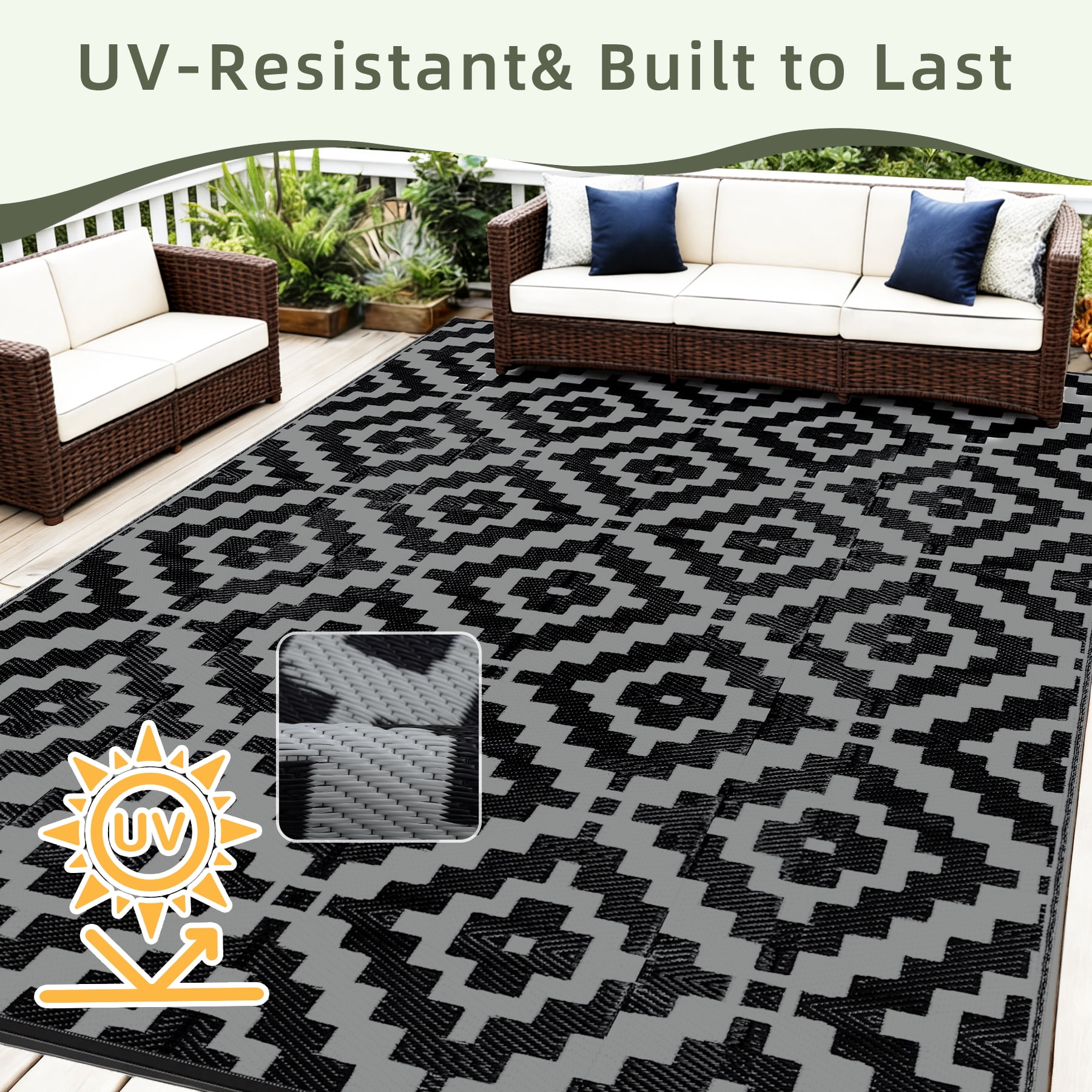 Favoyard Outdoor Rug 8x10 ft Waterproof Reversible Patio Plastic Straw Rugs Outside Large RV Camping Area Carpet Mat for Porch Balcony Pool Backyard