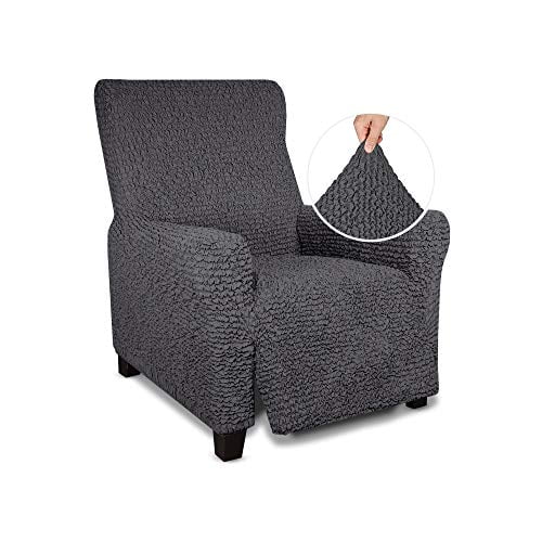 Recliner Cover - Recliner Chair Cover - Recliner Slipcover - Cotton Fabric Slipcover - 1-Piece Form Fit Stretch Stylish Furniture Protector - Mille Righe Collection - Dark Grey (Recliner)