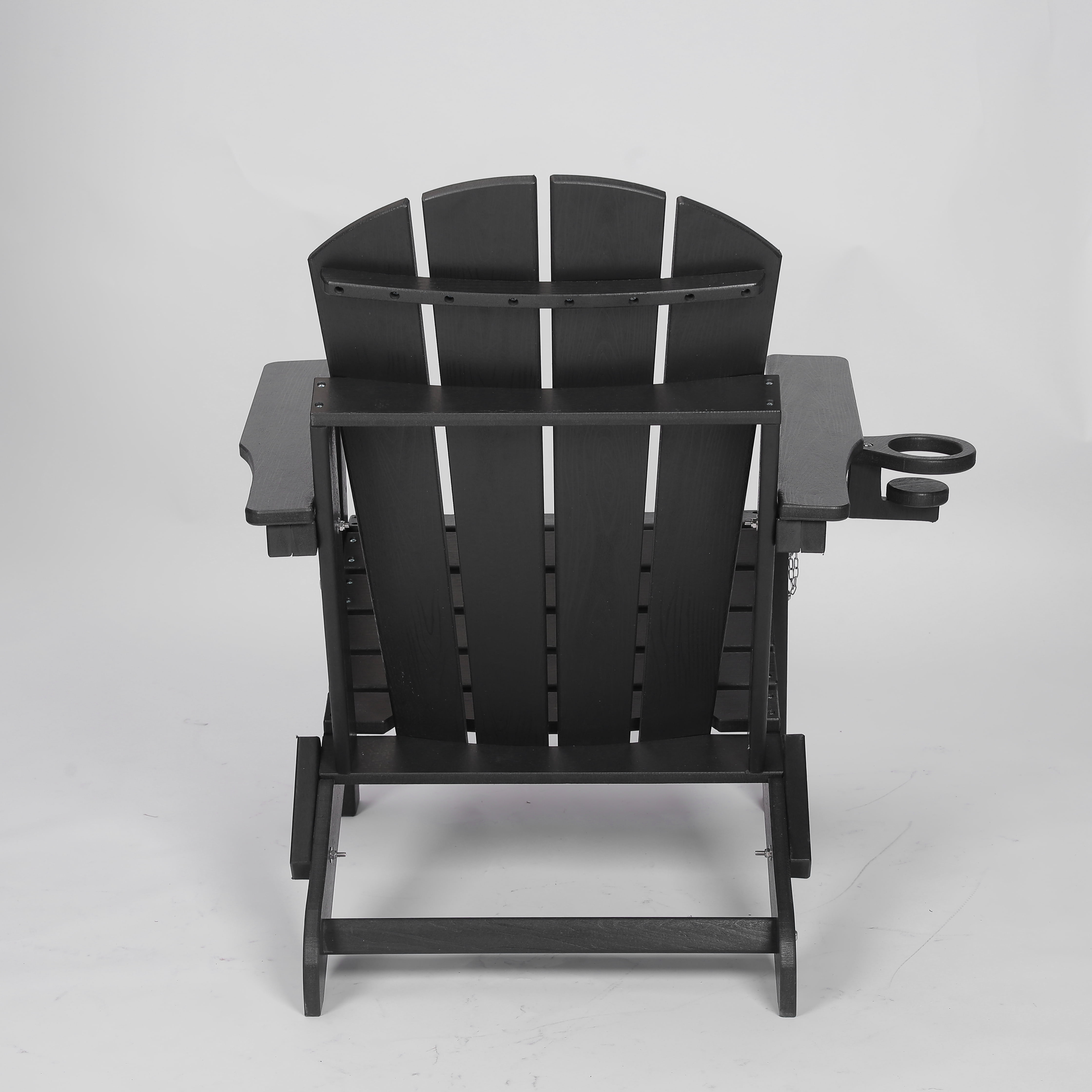 FFZ Hdpe Folding Adirondack Chair With Dual Cup Holder Composite Wood Texture Black