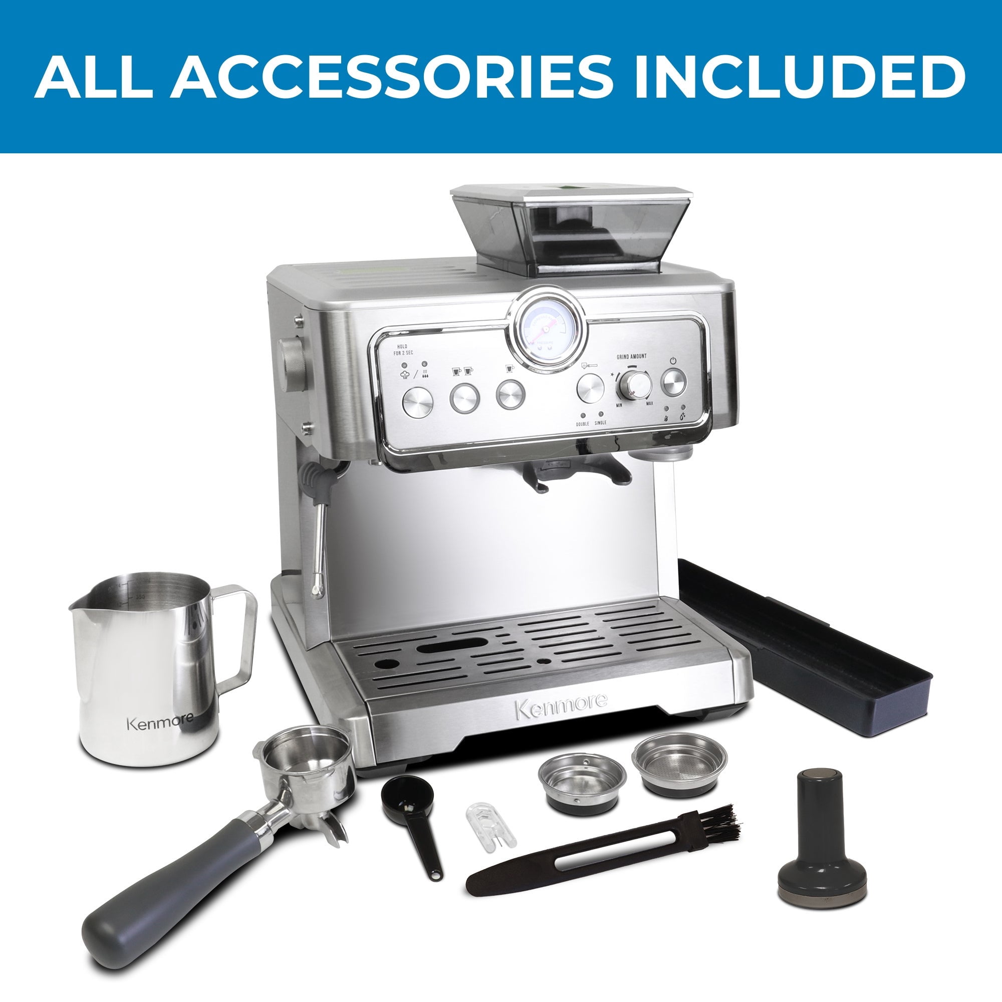 Kenmore Espresso Machine With Grinder & Milk Frother, Stainless Steel