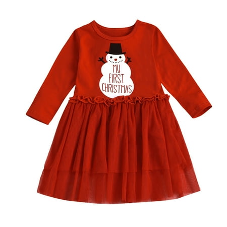 

QIPOPIQ Girls Clothes Clearance Toddler Baby Girls Christmas Snowman Tulle Princess Bubble Skirt Dress Outfits
