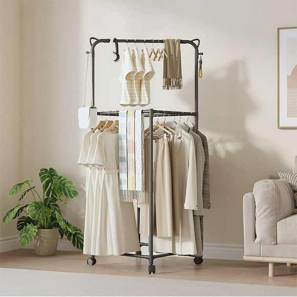 Cintre à Vêtements Rotatif sur Pied, Étendoir Intérieur avec Roues, Organisateur de Vêtements Mobile pour Rangement à la Maison, Solution de Lessive pour Dortoir