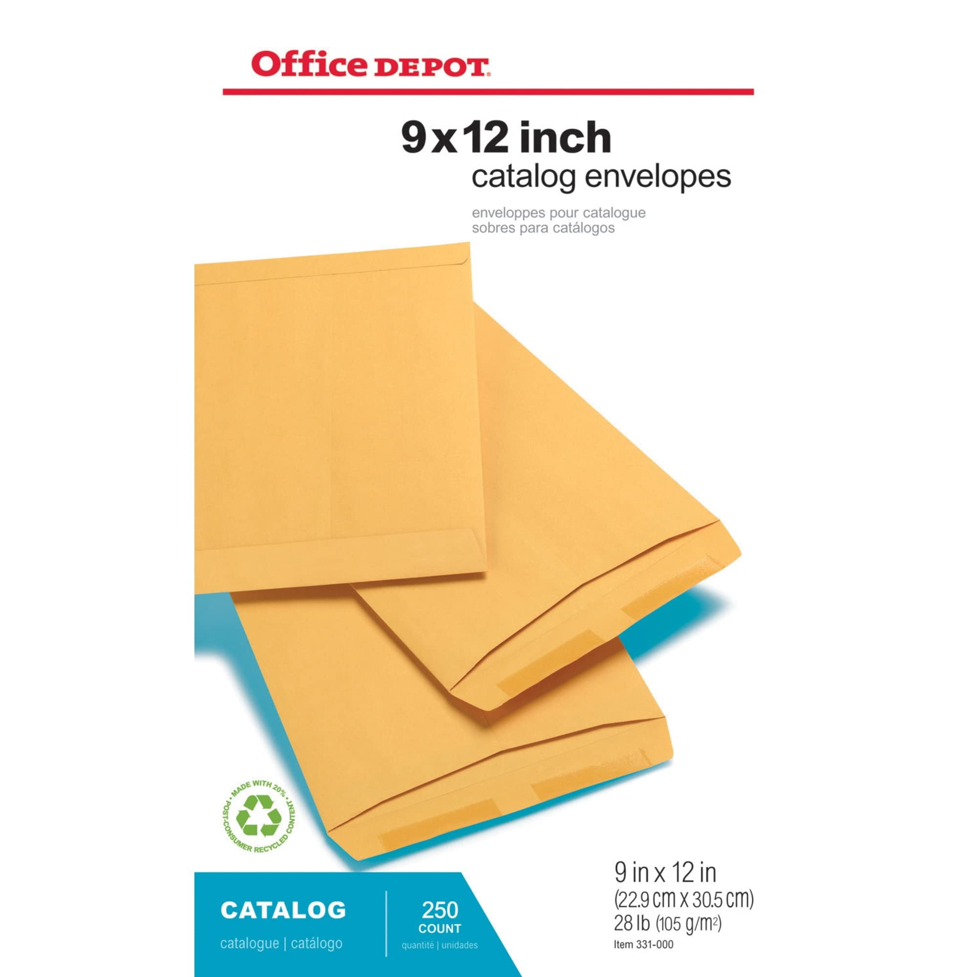 Office Depot Large Format Open-End Kraft Envelopes, 9in. x 12in., Brown, Pack Of 250, 77673