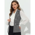 thumbnail image 3 of Chaqueta sin mangas con solapa de tweed a cuadros para mujer con bolsillos Negro S, 3 of 5