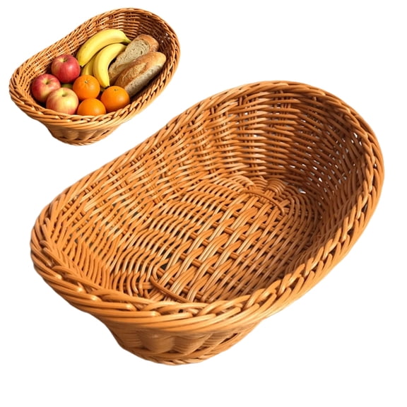 Wicker Bread Basket, Woven Tabletop Food Fruit Vegetables Serving, Restaurant Serving Basket