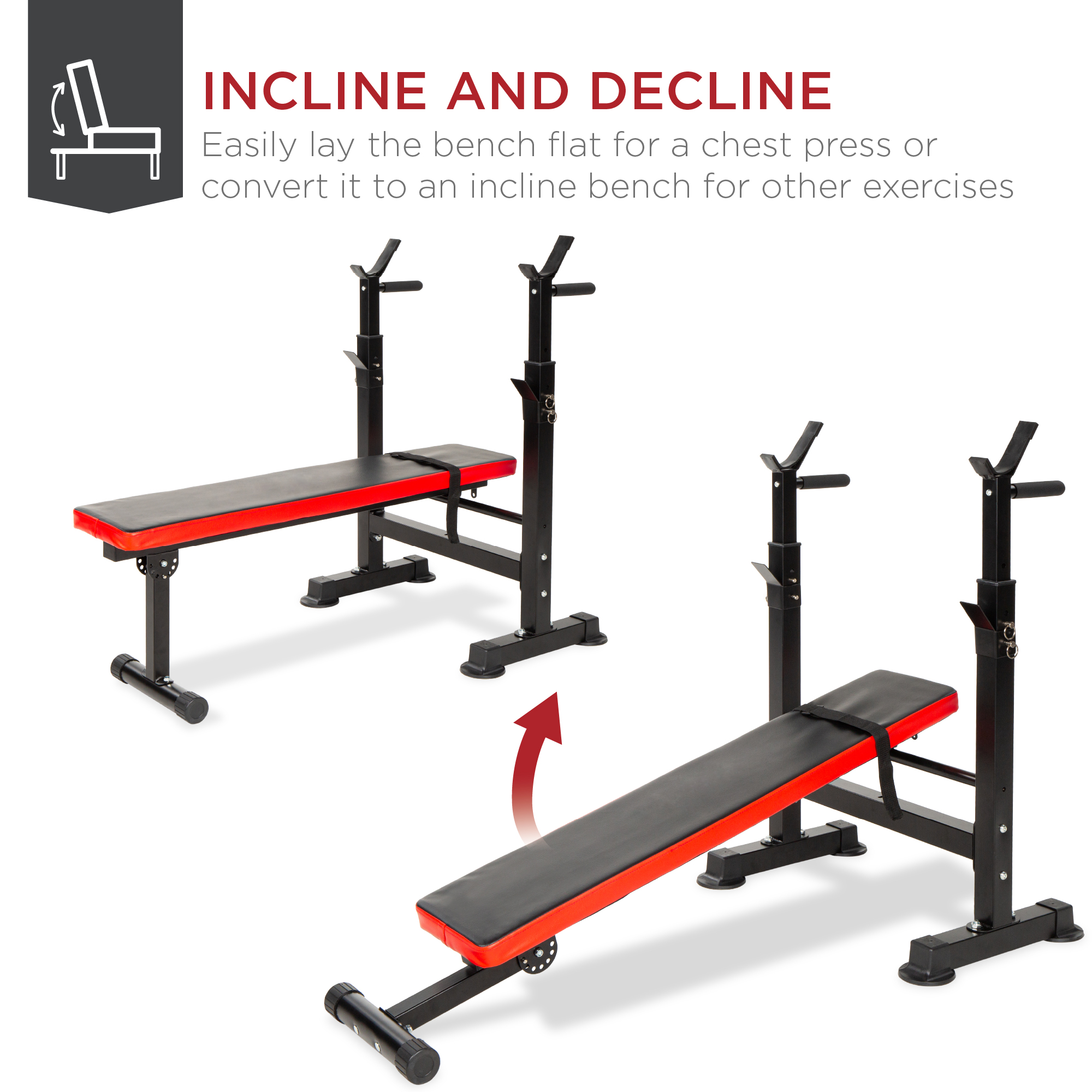 Best Choice Products Adjustable Folding Fitness Barbell Rack & Weight Bench for Home Gym, Strength Training - Black/Red - image 4 of 6