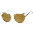 thumbnail image 2 of sunglassLA Unisex Womens Fashion Open Metal Frame Mirrored Lens Cat Eye Sunglasses (Gold / Gold Mirror) - 55mm, 2 of 4