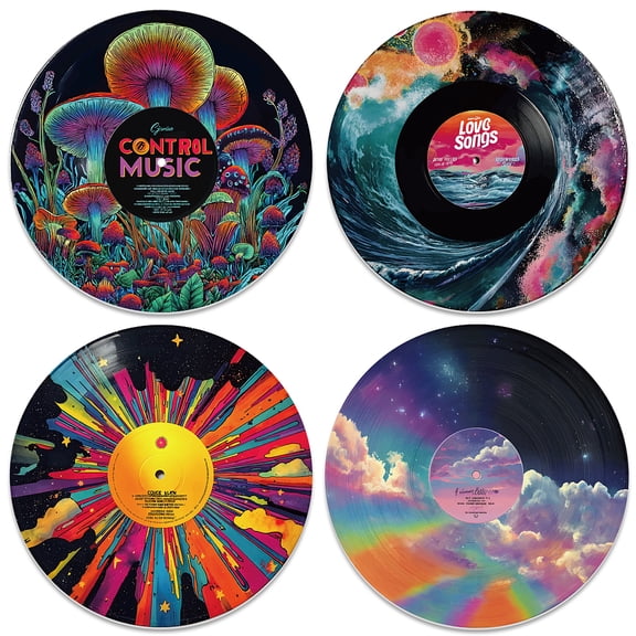 4pcs 4 styles PVC Record Wall Decor for Bars Restaurants Cafe Pubs Scenery 300mm 1pc/style