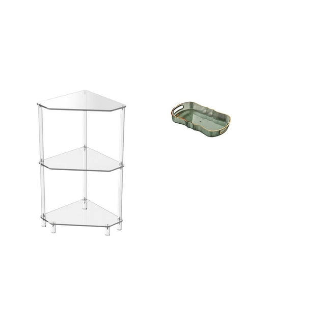 Tnarru Modern Corner Side Table with Three Tier Shelves and Food Serving Tray for Kitchen Bathroom Living Room Small Space Storage