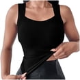 thumbnail image 2 of Siminsem Women's Wide Strap Shelf Bra Tank Top with Built in Bra Cotton Tummy Control Shaper Camisole Adjustable Straps Scoop Neck Light Support Layering Cami, Black,L, 2 of 9