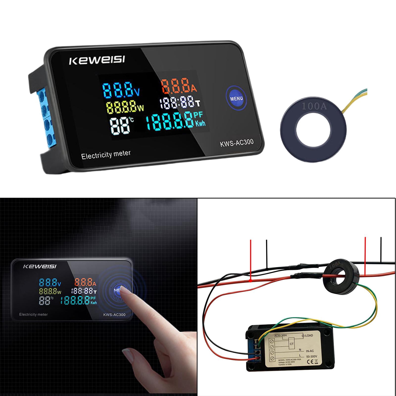 multifunctional 100A Electricity Meter with Display Digital Ampermeter Power Voltmeter Ammeter Watt Temperature Multimeter Usage Monitor closed