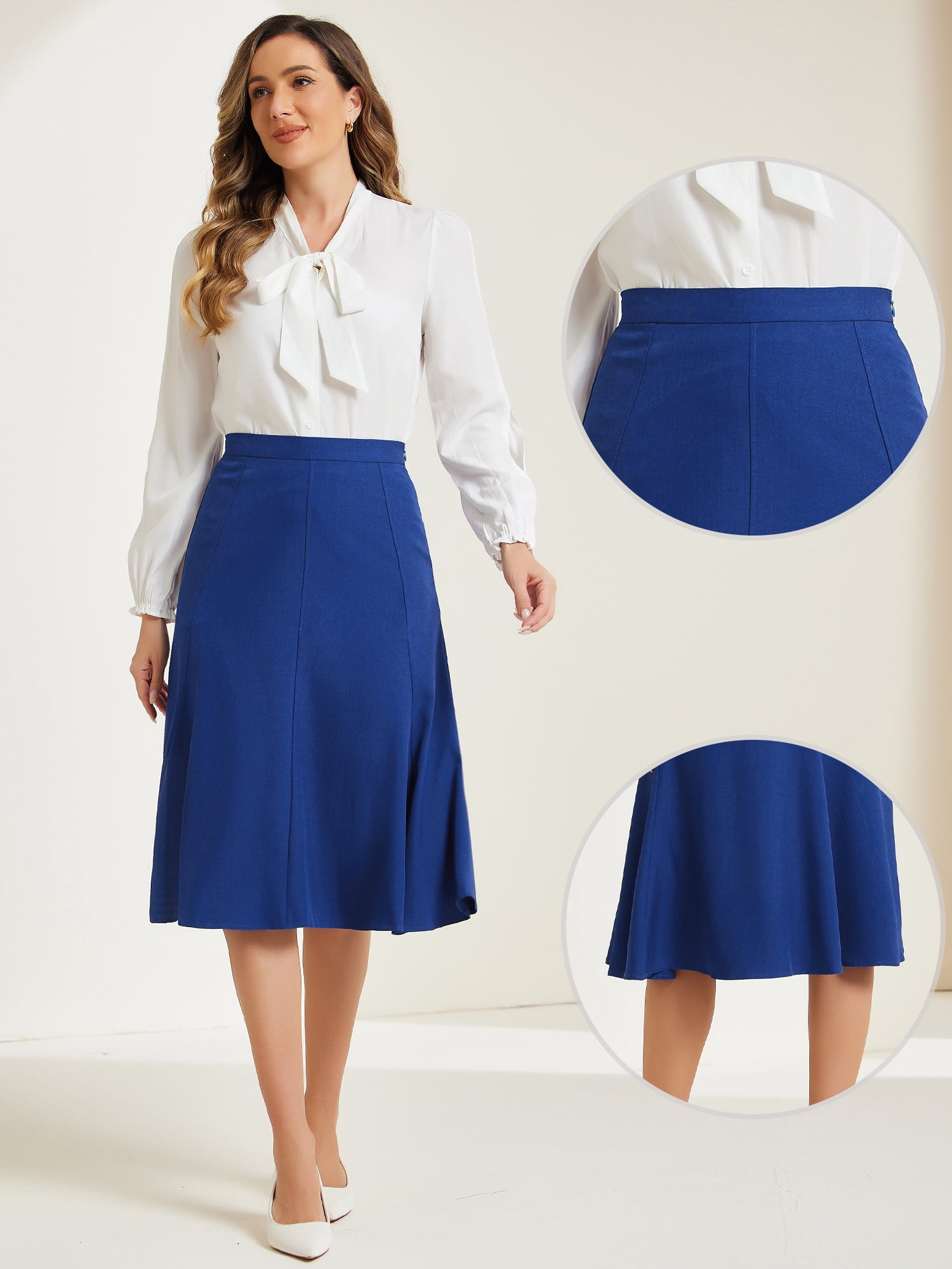DARING DIVA Women's Side Zipper Flared Flowy A Line Midi Skirts XS Royal Blue