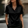 thumbnail image 2 of Turilly Womens Solid Color Loose Silk Satin Tops Lapel Satin Button Top For Spring And Summer, 2 of 6