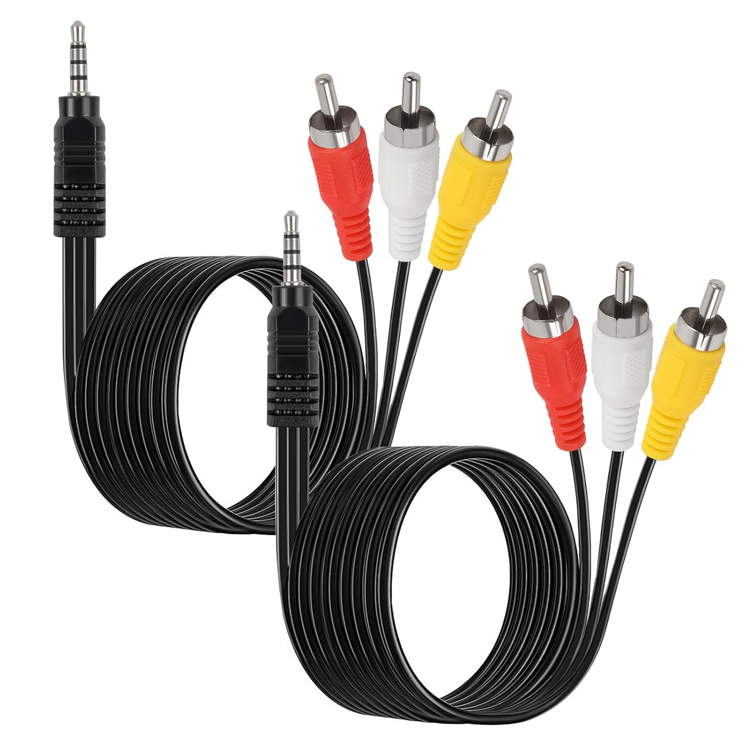 mistyhony 2 Pack 3.5mm to RCA AV Output Cord 5ft, 1/8 Inch TRRS to 3 RCA Male Plug Composite Video and Stereo Audio Cable for Camcorder TV DVD Player VCR Speakers