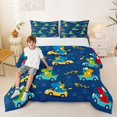 thumbnail image 2 of Metsweet Cartoon Dinosaur Full Size Comforter Sets 3-Piece, Car Theme Bedding Comforter Set, Blue Yellow Red,Navy Blue Reversible,1 Comforter and 2 Pillowcases, 2 of 6