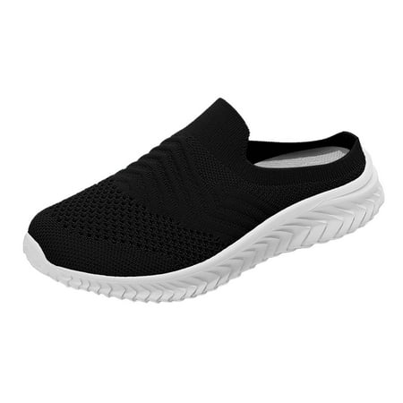 

SEMIMAY Womens Shoes Solid Color Casual Shoes Mesh Hollow Breathable Fashion Flat No Heel Sport Shoes Black