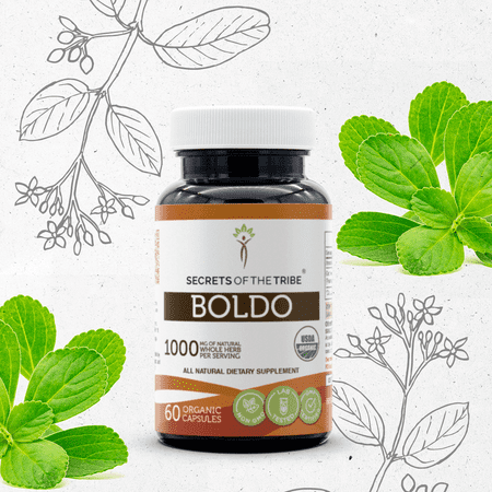Secrets Of The Tribe Boldo Organic Capsules Dietary Supplement, Natural Herbal Capsules for Liver Support, Certified Organic Boldo (Peumus boldus) Dried Leaf, 60 Capsules