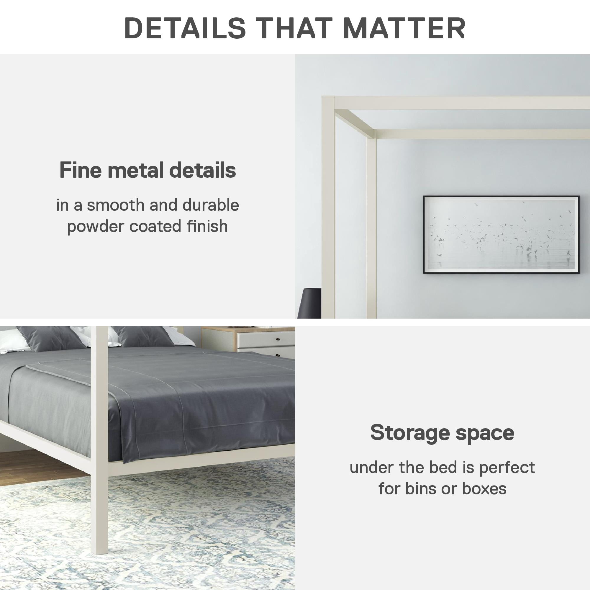 DHP Modern Metal Canopy Bed, Off White Metal, Full