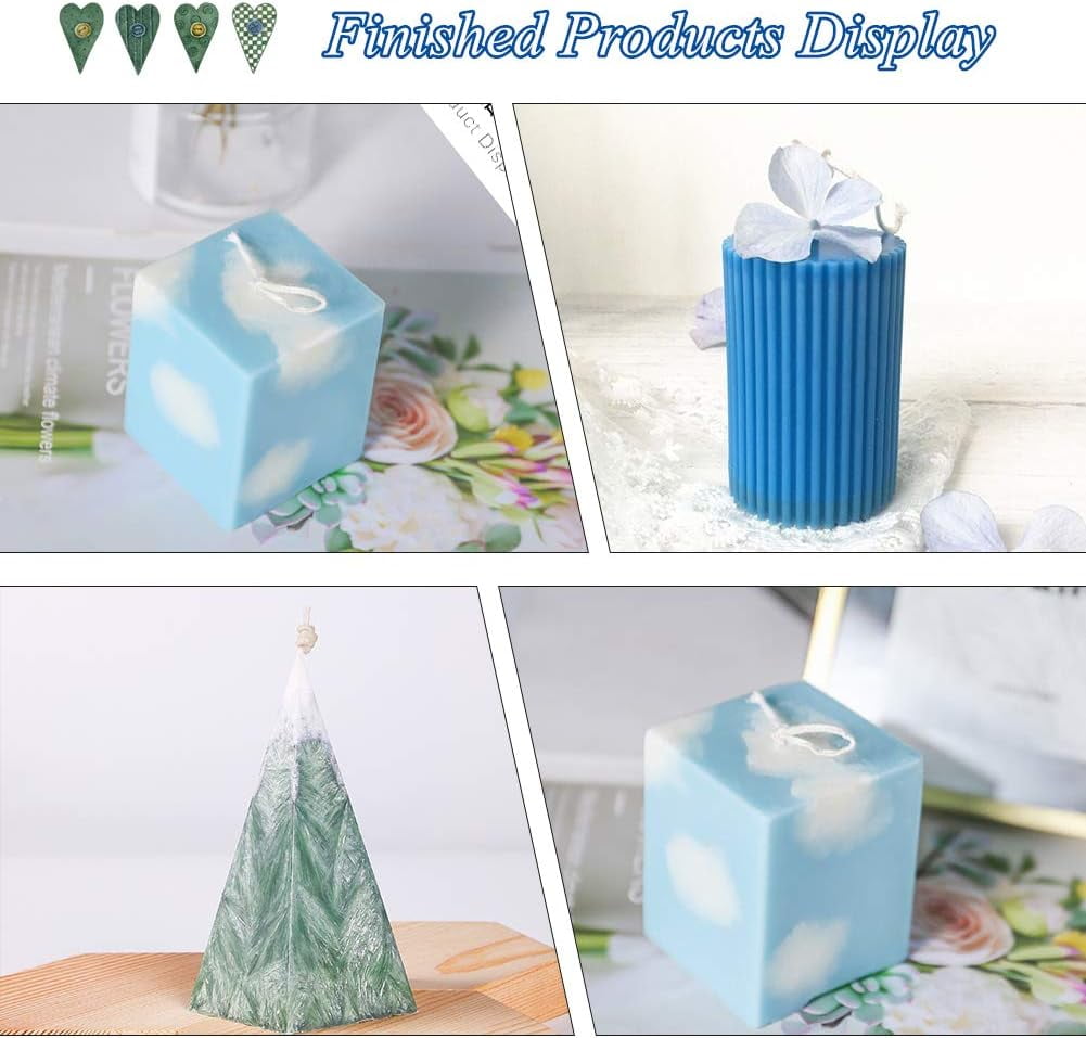 3PCS Plastic Candle Molds with Candle Wick Pyramid Mold Column Mold and Cube Molds - Candles Mould Set for Candles Craft Making Clear DIY