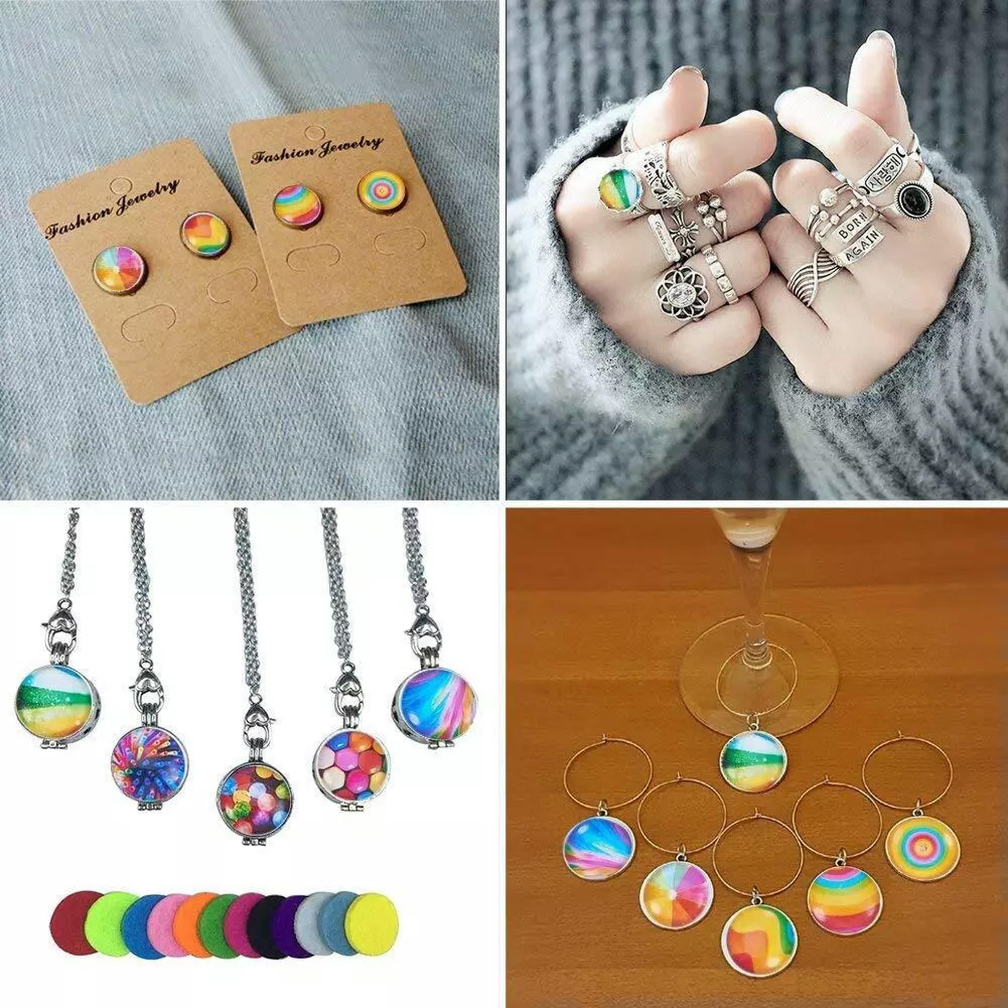 U8MO 200Pcs Mosaic Printed Glass Half Round/Dome Cabochons for Earring Jewelry Making
