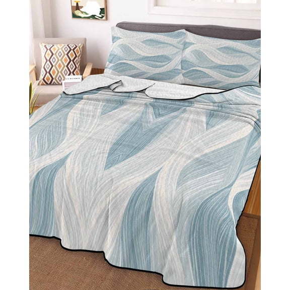 White Blue Ombre Stripe King Size Down Alternative Comforter, Lightweight Comforter Quilt Bedding Set with Pillow Shams Modern Abstract Moire Waves All Seasons Bed Comforter Duvet Insert 96"x106"