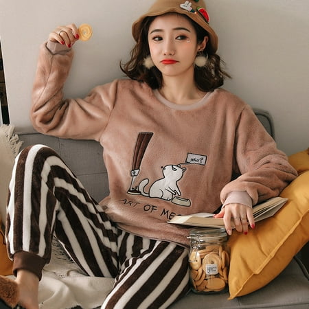 

Ladies Pyjama Women Winter Flannel Pajama Set Fleece Pajamas Sleepwear Thick Warm Velvet Female Homewear Suit Cute Sweet Pijama