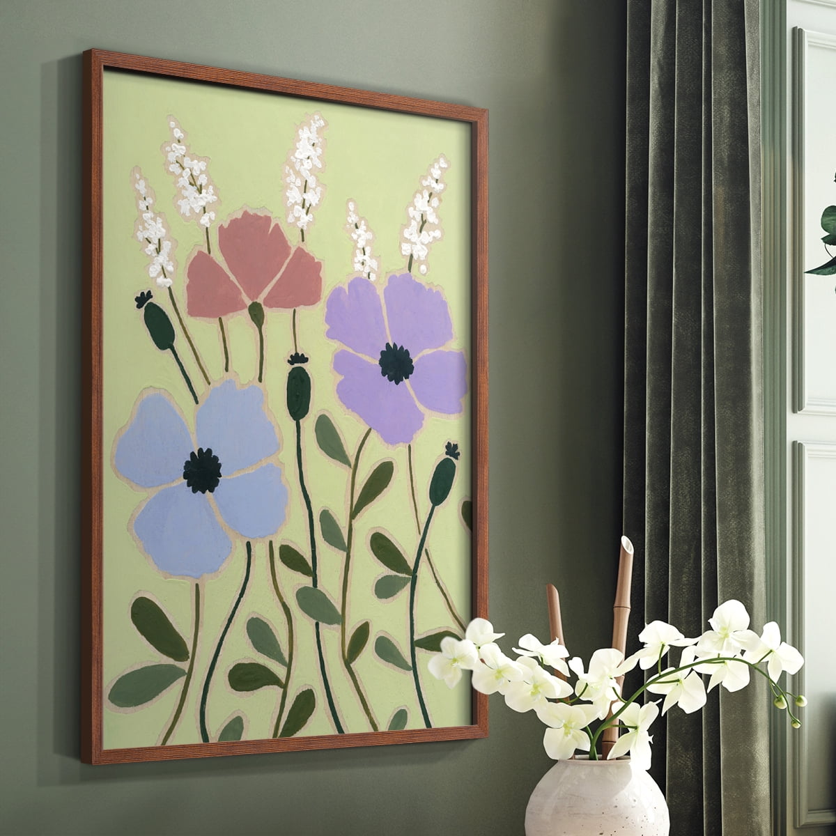 Woodblock Floral III Framed Print - Solid Wood in Single Picture Frame Solid Wood 2 Framed Print