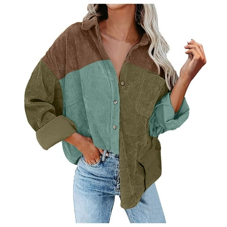 

jsaierl Beach Shirt Women Button Up Long-sleeve Shirt Lapel Collar Button Down Blouses Loose Fit Tops Turn Down Collar Top