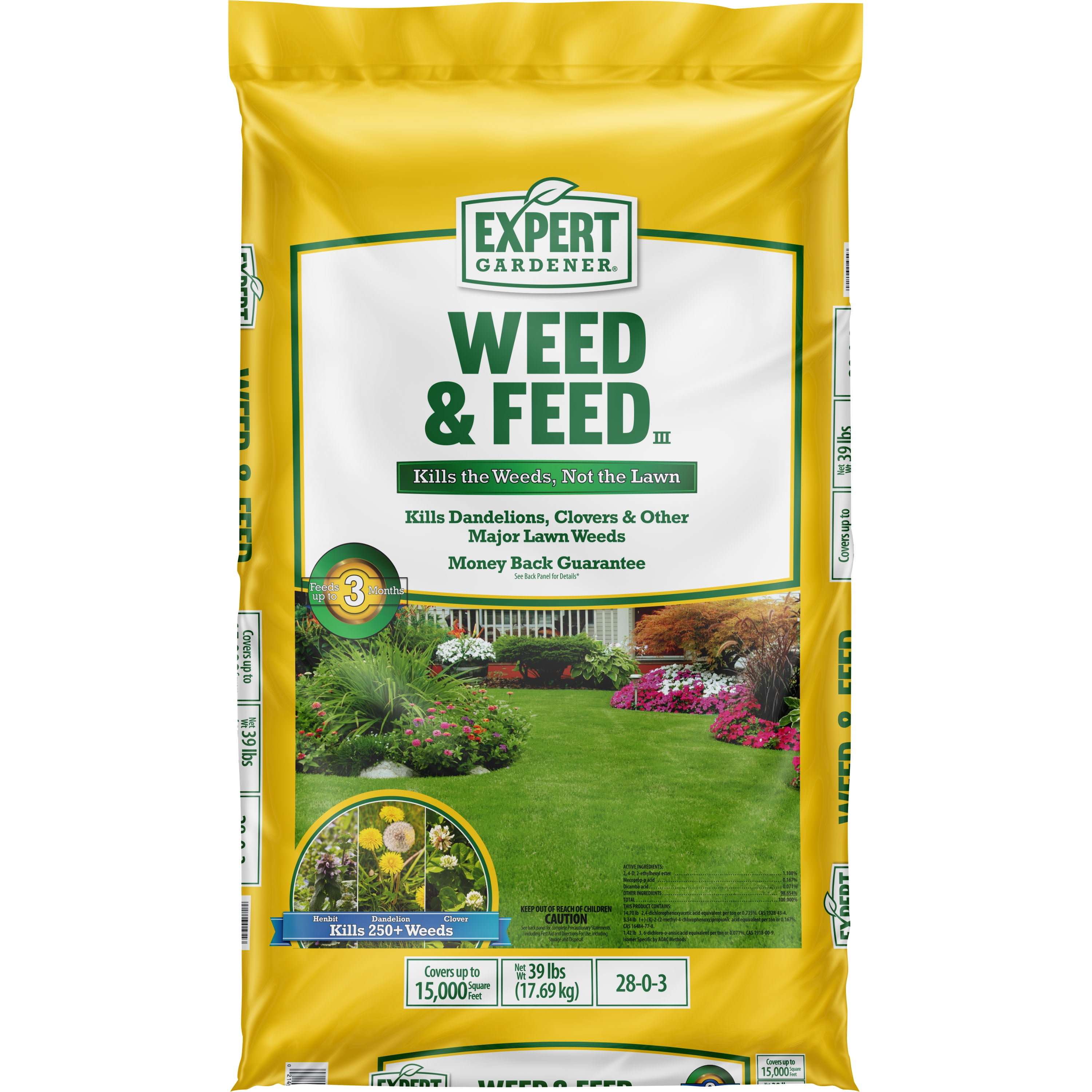 Expert Gardener Weed & Feed Lawn Food Fertilizer & Weed Control, 39.2 lb., Covers 15,000 Sq. ft.
