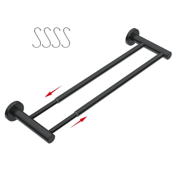 Adjustable 16 to 27.6 Inch Double Bath Towel Bar, ZUEXT Oil Rubbed Black Stainless Steel Towel Holder Hanger, Wall Mount Expandable Hand Towel Rod for Bathroom Kitchen, 1" Tube Towel Rail w/ Hooks