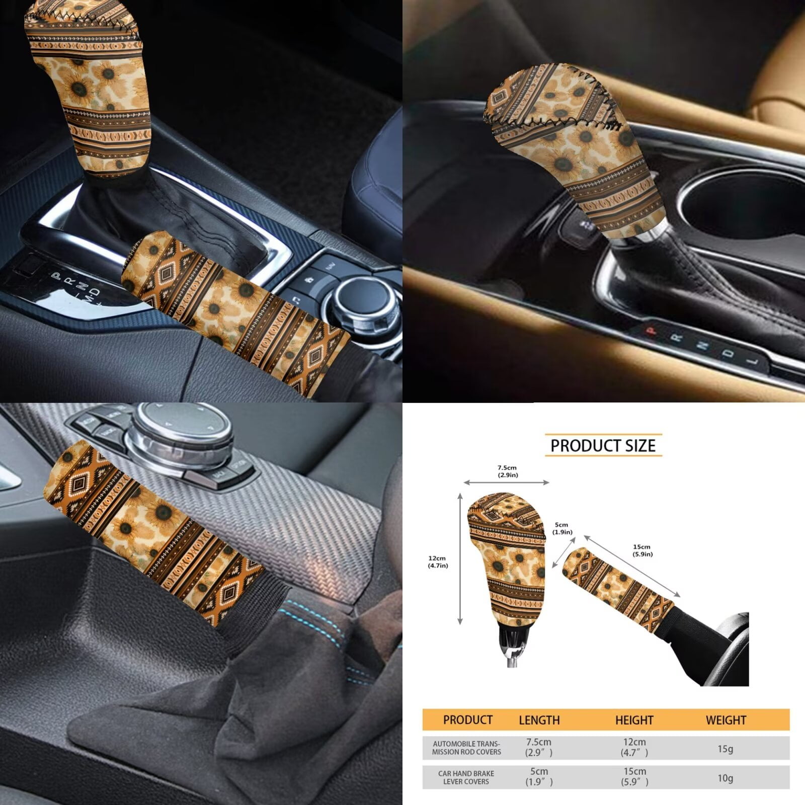 Garronmavis Aztec Sunflower Car Seat Covers Full Set for Interior Protection Decor Accessiores with Steering Wheel Wrap Gear Shift Cover Handbrake Sleeve Headrest Protectors Cup Coaster