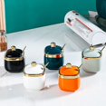 thumbnail image 3 of serony Porcelain Sugar Bowl Ceramic Condiment Pot Restaurant for Kitchen Round Countertop Orange White Square, 3 of 6
