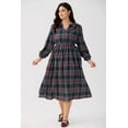 thumbnail image 5 of TIYOMI Women's Fall Maxi Dress Plus Size 5x Long Sleeve V Neck Red Plaid Dress Flowy Cocktail Party Dresses for Curvy Women Casual Maxi Fall Spring Formal Dresses 5XL 28W, 5 of 7