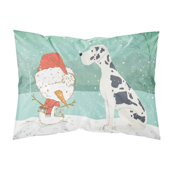 Harlequin Great Dane Snowman Christmas Fabric Standard Pillowcase
