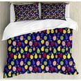 thumbnail image 1 of Fruit Duvet Cover Set King Size, Continuous Pattern of Various Colorful Juicy Pear Plum Peach Apple Apricot, Decorative 3 Piece Bedding Set with 2 Pillow Shams, Dark Blue Multicolor, by Ambesonne, 1 of 3