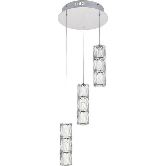 POLARIS Pendant Contemporary 3-Light Chrome Crystal Clear Metal Royal-Cut Brass