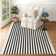 thumbnail image 6 of iOhouze Outdoor Rugs Black and Beige Striped Area Rug 4x6 ft Washable Indoor Outdoor Cotton Floor Carpet Rug, 6 of 7