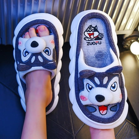 

CoCopeanut Funny Slippers Men Women Linen Slipper Cartoon Animal Couple Slides Autumn Home Shoes Slides Thick Sole Household Men Sandals