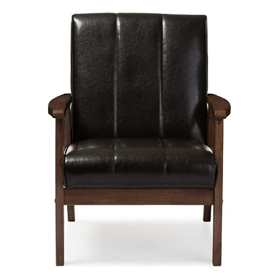 **DISCONTINUED** Baxton Studio Nikko Mid-century Modern Scandinavian Style Dark Brown Faux Leather Wooden Lounge Chair (box 1 of 3)
