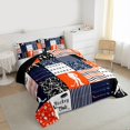 thumbnail image 3 of Homewish Ice Hockey Club Queen Comforter Set for Kids, Blue Orange Stripes Lines Bedding Sets, Modern Sports Athlete Reversible Bedding Comforter Set, Luxury Bedroom Decor, 3-Piece, 3 of 8