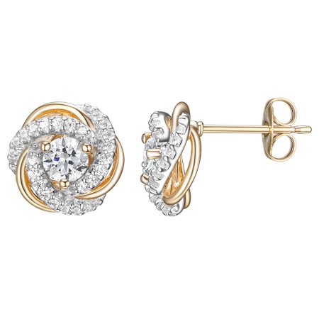18K Yellow Gold Plated Sterling Silver Created White Sapphire April Birthstone Love Knot Stud Earrings for Women Gift for Her