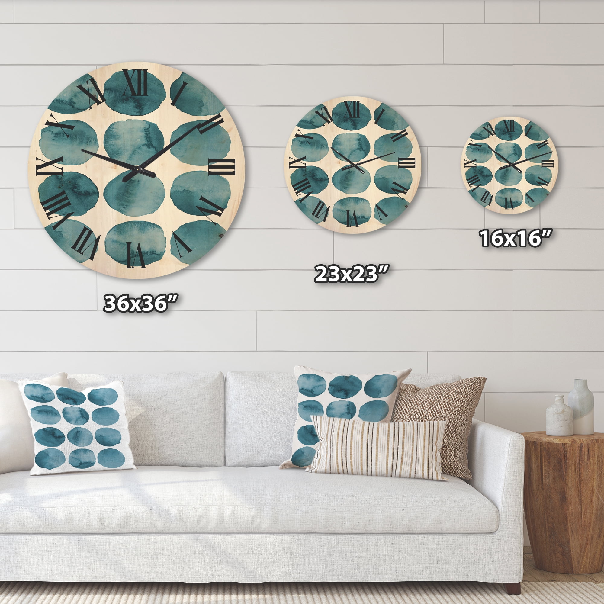 Designart 'Blue Aquamarine Circles Geometric Elements' Modern Wood Wall Clock