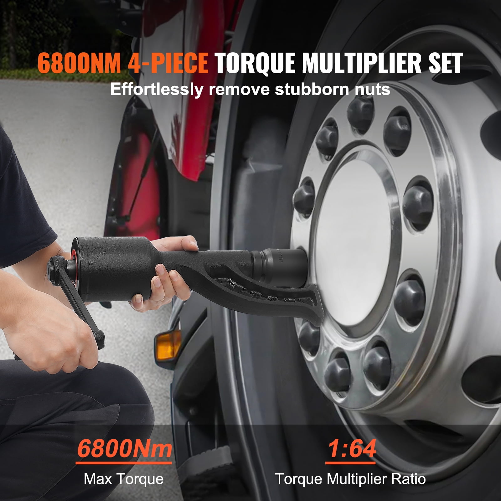 KFFKFF Torque Wrench, 1" Drive Heavy Duty Torque Multiplier Wrench with 4 Sockets (21-41mm), Drive Lug Nut Wrench/Multiplier Heavy Duty Torque Multiplier Wrench Set, 1:64 6,800N.m Lug Nut Remover