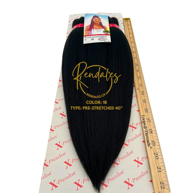 X-Pression 40" 3X Pre-stretched Braids, Braiding Hair Extensions African Kinky, Pre-Cut, Pre-Stretched, Synthetic Fiber, 3 bundles, Soft & Shiny, Ready for Hot Water Use, 190g