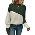 thumbnail image 3 of Women'S Casual Color Block Sweater Crewneck Long Sleeve Ribbed Knit Pullover Top Army Green XL, 3 of 8